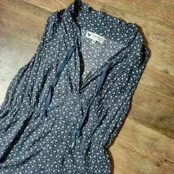 Papillon Navy/White Floral Print Bubble Hem Dress Size M - Picture 2 of 7